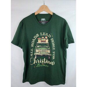 Ford Bronco Christmas Shirt Size Large Green Short Sleeve All Roads Lead Home